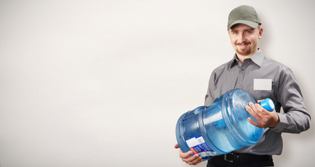 Man with a bottle of drinking water.