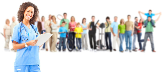 Fototapeta premium Smiling nurse and people group.