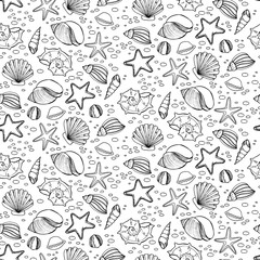 Seamless patten with shells in sketch style - 106494025