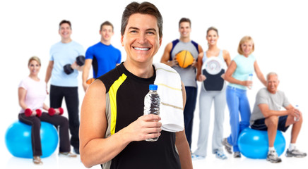 Young fitness man with bottle of water.