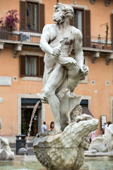  Fontana del Moro (Moor Fountain) in Piazza Navona. Rome, Italy