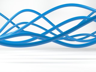 3D Illustration of blue electric wires or abstract lines