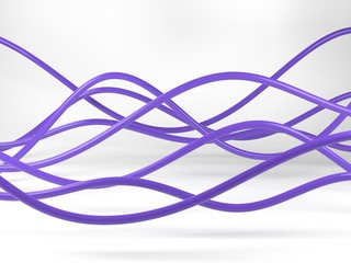 Violet electric wires or abstract lines, 3D Illustration