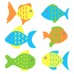 Fototapeta premium Color fish set on white background