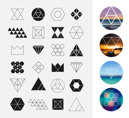 Set of geometric shapes. Hipster retro backgrounds and logotypes