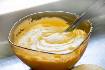 Glass Bowl Filled with Homemade Custard