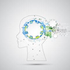 Creative brain concept background with triangular grid. Artifici