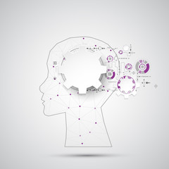 Creative brain concept background with triangular grid. Artifici