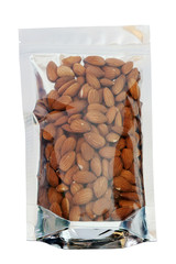 Almond in packaging foil zip lock bag