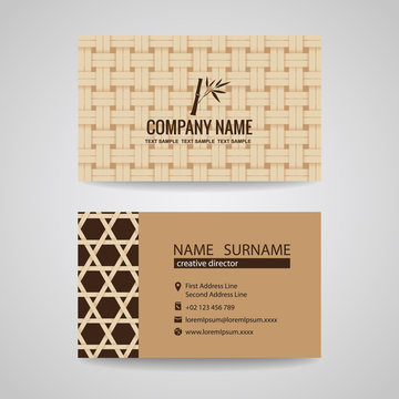 business card brown bamboo weave sheets texture background