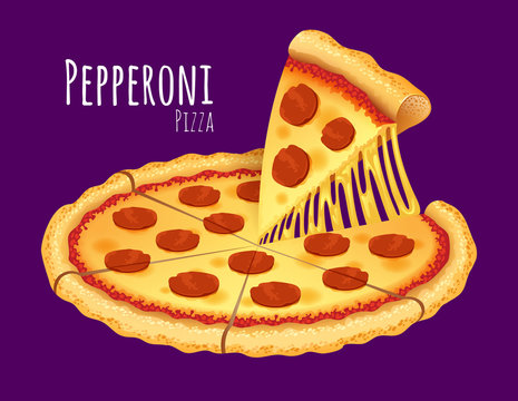A vector illustration of a cooked Pepperoni Pizza