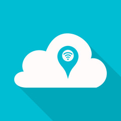 Cloud with wifi in map pointer. flat design