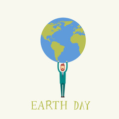 Earth Day Man Hold Globe World