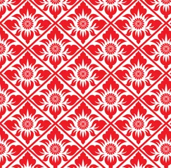 Zelfklevend Fotobehang Abstract Red flower in square diamond pattern background © ananaline