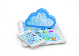 tablet pc, smart phone and cloud. 3D rendering.
