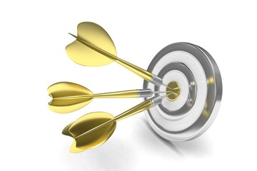 Three arrows darts in center. 3D rendering.