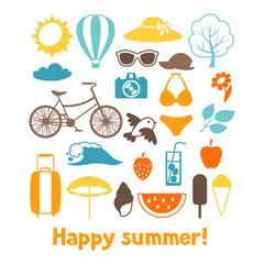 Set of stylized summer objects. Design for cards, covers, brochures and advertising booklets