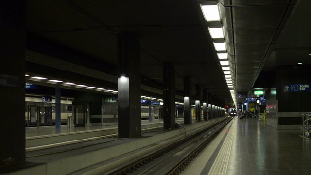 Modern train station with people and train dynamic in 1080p HD