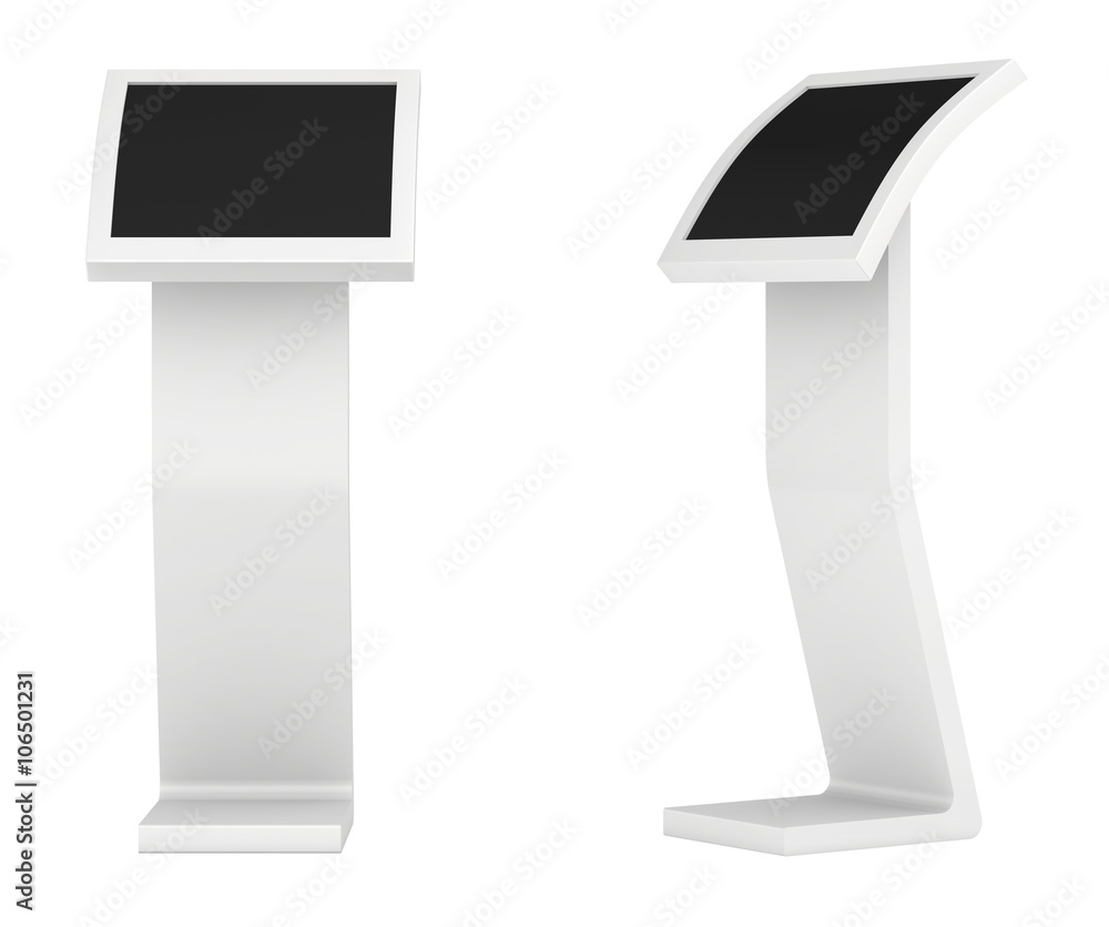 Poster information kiosk. information terminal. interactive kiosk on white background