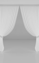 Blank white curtain or drapes on white-gray background