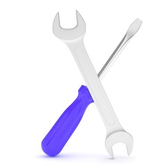 3D Illustration Wrench and screwdriver, service concept