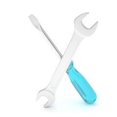 3D Illustration Wrench and screwdriver, service concept