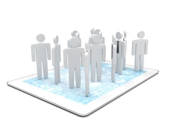 group of people figures on tablet PC, 3d render