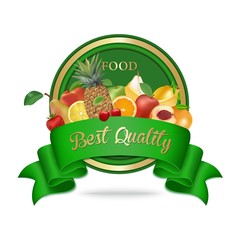 Best quality, fresh organic food label, badge or seal. 