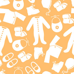 Baby clothes pattern seamless on orange background