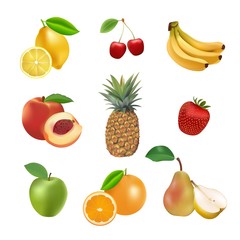 Set of vector fruits and berries. 