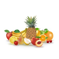 Set of vector fruits and berries. 