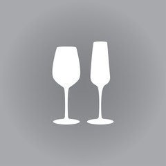 Flat vector icon. White icon on a grey background. Wineglass.