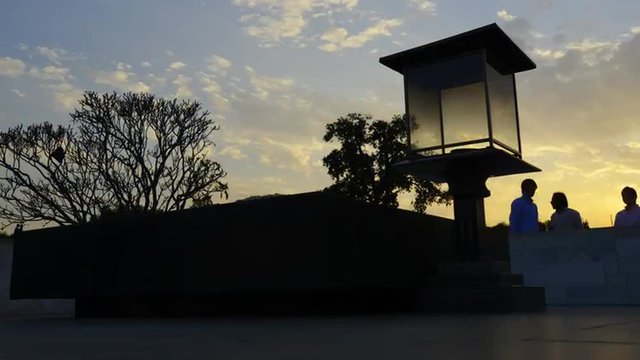 Fast motion shot of the memorial of Mahatma Gandhi, Raj Ghat, Delhi, India 