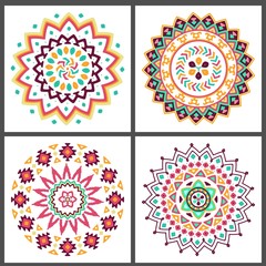 Collection of bright colorful geometric round ethnic decorative elements. Vector mandala backgrounds with bohemian, Oriental, Indian, Arabic, Aztec motifs.
