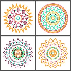 Collection of bright colorful geometric round ethnic decorative elements. Vector mandala backgrounds with bohemian, Oriental, Indian, Arabic, Aztec motifs.