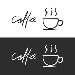 hand-drawn pictures of coffee cup with modern calligraphy 
