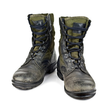 old army boots isolated on white background