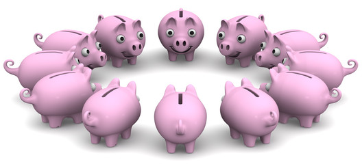 Piggy bank located in a circle