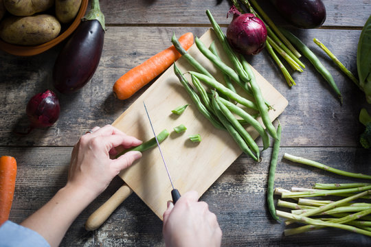 Chef cutting vegetables