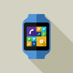Colorful smart watch illustration with social icon
