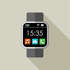 Smart watch illustration in 2d with time and apps
