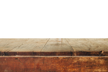 Empty wood table top isolate on white background