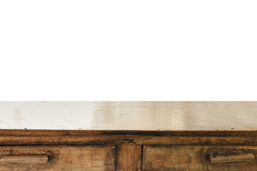 Empty wood table top isolate on white background