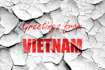 Grunge cracked Greetings from vietnam