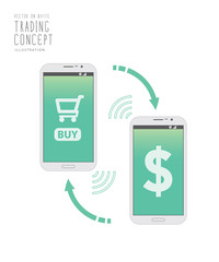 Shopping on internet with mobile phone vector.