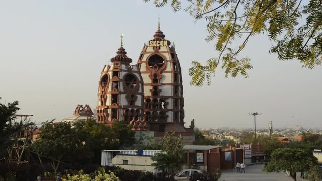 Locked-on shot of ISKCON Temple Delhi, New Delhi, India 