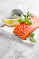 Delicious portion of fresh salmon fillet
