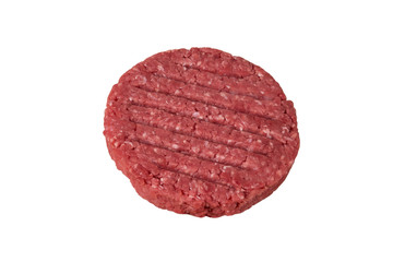 Fresh burger patty isolated on white background.