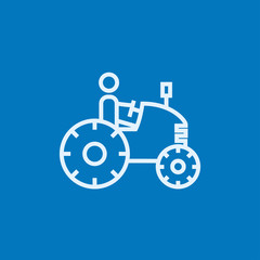 Man driving tractor line icon.