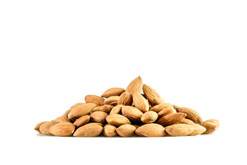 Fototapeta na wymiar Almond nuts almond mountain isolated on white background